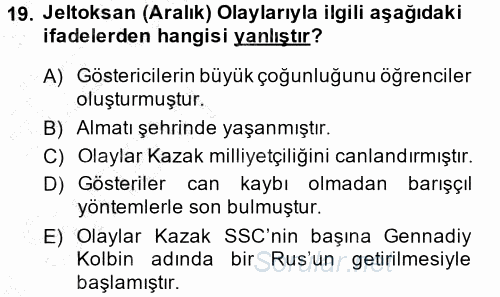 Çağdaş Türk Dünyası 2014 - 2015 Ara Sınavı 19.Soru