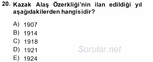 Çağdaş Türk Dünyası 2014 - 2015 Ara Sınavı 20.Soru