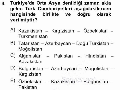 Çağdaş Türk Dünyası 2014 - 2015 Ara Sınavı 4.Soru