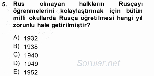 Çağdaş Türk Dünyası 2014 - 2015 Ara Sınavı 5.Soru