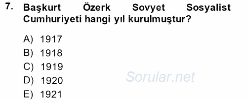 Çağdaş Türk Dünyası 2014 - 2015 Ara Sınavı 7.Soru
