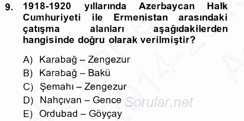 Çağdaş Türk Dünyası 2014 - 2015 Ara Sınavı 9.Soru