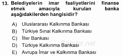 Finansal Kurumlar 2015 - 2016 Dönem Sonu Sınavı 13.Soru