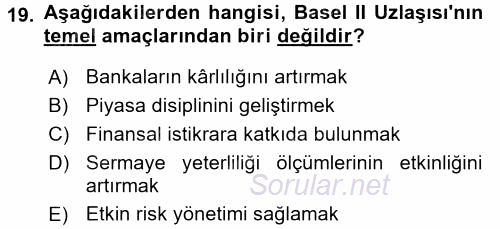 Finansal Kurumlar 2015 - 2016 Dönem Sonu Sınavı 19.Soru