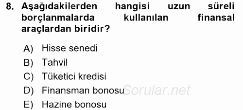 Finansal Kurumlar 2015 - 2016 Dönem Sonu Sınavı 8.Soru