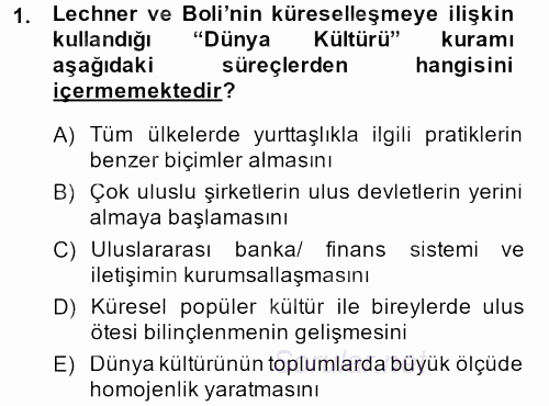 Yeni Toplumsal Hareketler 2013 - 2014 Dönem Sonu Sınavı 1.Soru