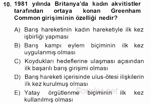 Yeni Toplumsal Hareketler 2013 - 2014 Dönem Sonu Sınavı 10.Soru