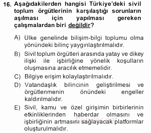 Yeni Toplumsal Hareketler 2013 - 2014 Dönem Sonu Sınavı 16.Soru