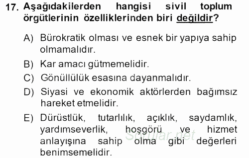 Yeni Toplumsal Hareketler 2013 - 2014 Dönem Sonu Sınavı 17.Soru