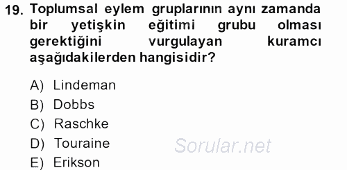 Yeni Toplumsal Hareketler 2013 - 2014 Dönem Sonu Sınavı 19.Soru