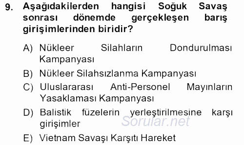 Yeni Toplumsal Hareketler 2013 - 2014 Dönem Sonu Sınavı 9.Soru
