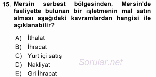 Dış Ticaret İşlemleri ve Belgeleri 2017 - 2018 Ara Sınavı 15.Soru