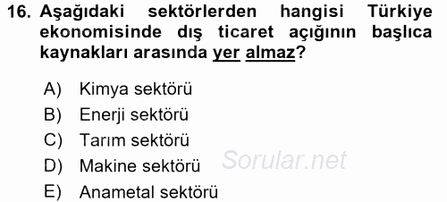 Dış Ticaret İşlemleri ve Belgeleri 2017 - 2018 Ara Sınavı 16.Soru