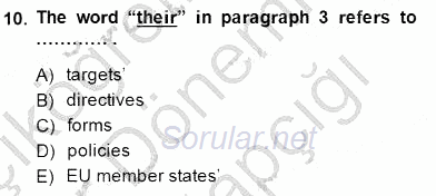 İleri Okuma Ve Yazma Becerileri 2 2014 - 2015 Ara Sınavı 10.Soru