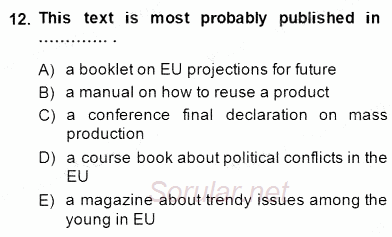 İleri Okuma Ve Yazma Becerileri 2 2014 - 2015 Ara Sınavı 12.Soru