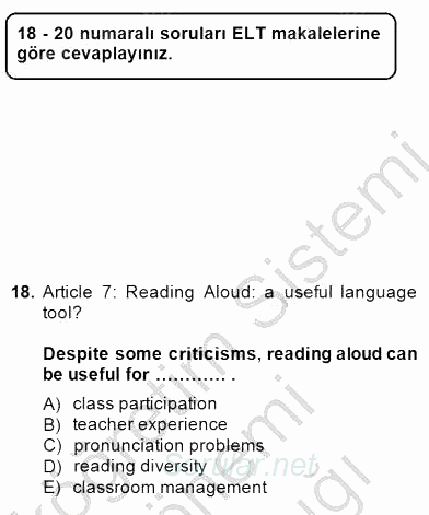 İleri Okuma Ve Yazma Becerileri 2 2014 - 2015 Ara Sınavı 18.Soru