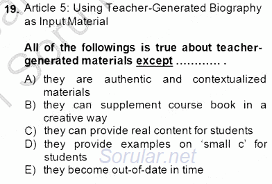 İleri Okuma Ve Yazma Becerileri 2 2014 - 2015 Ara Sınavı 19.Soru