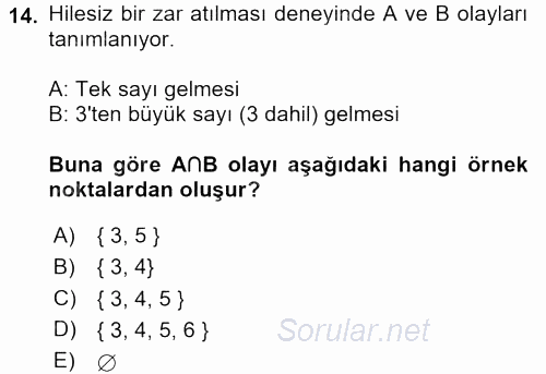 İstatistik 1 2016 - 2017 Ara Sınavı 14.Soru