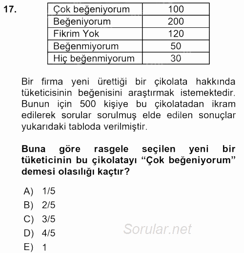 İstatistik 1 2016 - 2017 Ara Sınavı 17.Soru