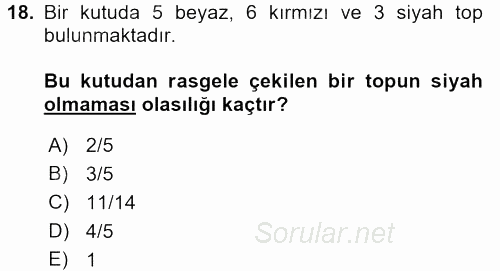 İstatistik 1 2016 - 2017 Ara Sınavı 18.Soru