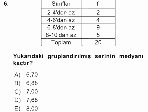 İstatistik 1 2016 - 2017 Ara Sınavı 6.Soru