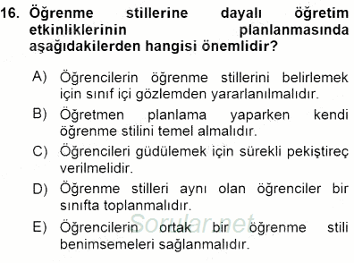 Öğretim İlke Ve Yöntemleri 2015 - 2016 Ara Sınavı 16.Soru