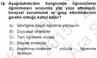 Öğretim İlke Ve Yöntemleri 2015 - 2016 Ara Sınavı 18.Soru