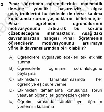 Öğretim İlke Ve Yöntemleri 2015 - 2016 Ara Sınavı 3.Soru