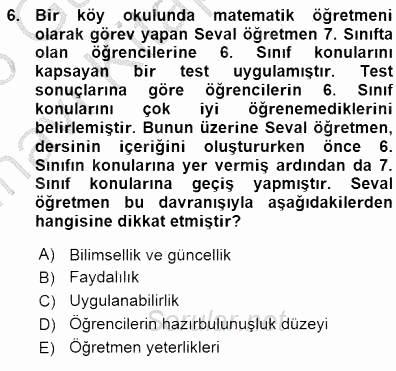 Öğretim İlke Ve Yöntemleri 2015 - 2016 Ara Sınavı 6.Soru