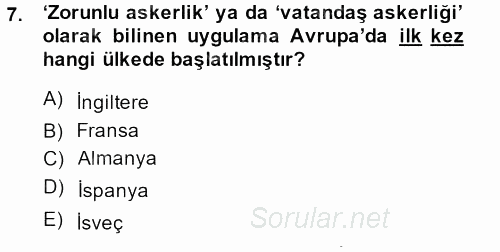 Osmanlı Yenileşme Hareketleri (1703-1876) 2013 - 2014 Ara Sınavı 7.Soru