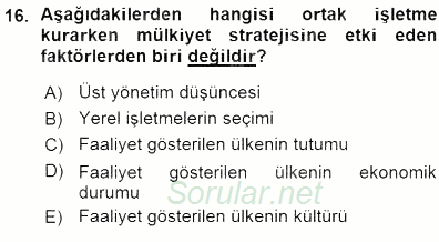 Uluslararası İşletmecilik 2015 - 2016 Ara Sınavı 16.Soru