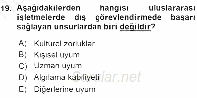 Uluslararası İşletmecilik 2015 - 2016 Ara Sınavı 19.Soru