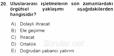 Uluslararası İşletmecilik 2015 - 2016 Ara Sınavı 20.Soru
