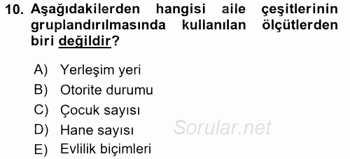 Toplumsal Yaşamda Aile 2017 - 2018 Ara Sınavı 10.Soru