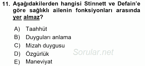 Toplumsal Yaşamda Aile 2017 - 2018 Ara Sınavı 11.Soru