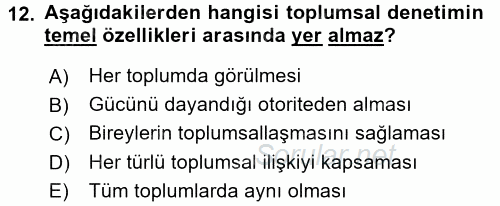 Toplumsal Yaşamda Aile 2017 - 2018 Ara Sınavı 12.Soru