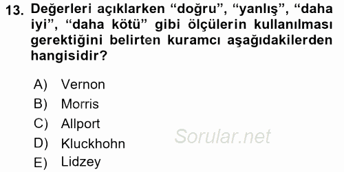 Toplumsal Yaşamda Aile 2017 - 2018 Ara Sınavı 13.Soru