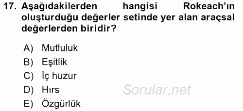 Toplumsal Yaşamda Aile 2017 - 2018 Ara Sınavı 17.Soru