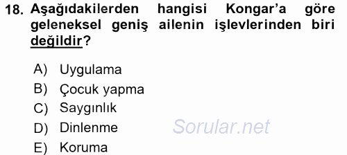 Toplumsal Yaşamda Aile 2017 - 2018 Ara Sınavı 18.Soru