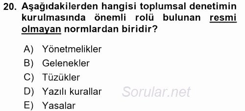 Toplumsal Yaşamda Aile 2017 - 2018 Ara Sınavı 20.Soru