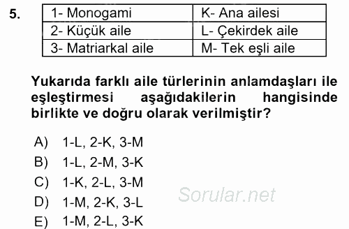 Toplumsal Yaşamda Aile 2017 - 2018 Ara Sınavı 5.Soru
