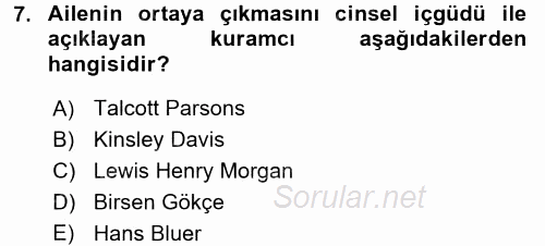 Toplumsal Yaşamda Aile 2017 - 2018 Ara Sınavı 7.Soru