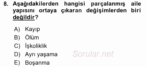 Toplumsal Yaşamda Aile 2017 - 2018 Ara Sınavı 8.Soru