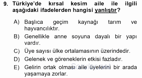 Toplumsal Yaşamda Aile 2017 - 2018 Ara Sınavı 9.Soru
