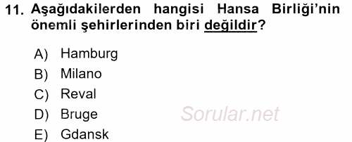 Orta Çağ-Yeni Çağ Avrupa Tarihi 2017 - 2018 Ara Sınavı 11.Soru
