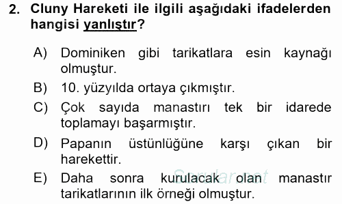 Orta Çağ-Yeni Çağ Avrupa Tarihi 2017 - 2018 Ara Sınavı 2.Soru