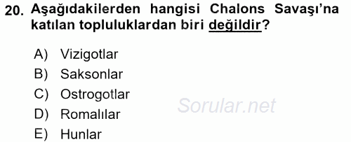 Orta Çağ-Yeni Çağ Avrupa Tarihi 2017 - 2018 Ara Sınavı 20.Soru