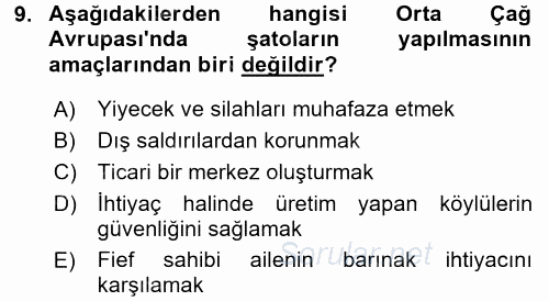 Orta Çağ-Yeni Çağ Avrupa Tarihi 2017 - 2018 Ara Sınavı 9.Soru