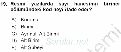 Mesleki Yazışmalar 2015 - 2016 Ara Sınavı 19.Soru