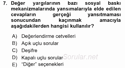 Uluslararası İlişkilerde Araştırma Yöntemleri 2015 - 2016 Dönem Sonu Sınavı 7.Soru